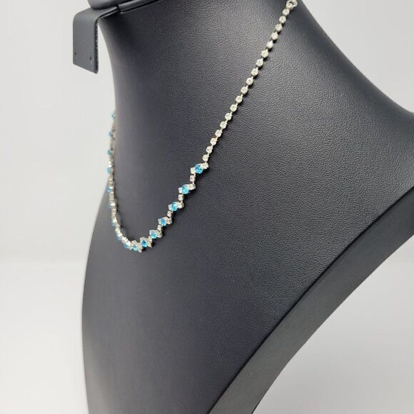 Aquamarine Rhinestone Choker Collar Necklace Formal Cocktail Princess Glam - Picture 8 of 9